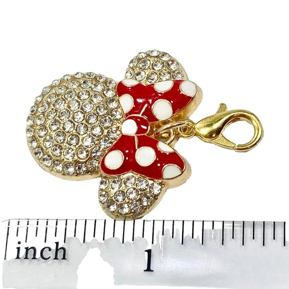 Disney Minnie Mouse Clip On Charm Red Bow Dots Bling Crystals Zipper Pull Purse - Picture 9 of 9